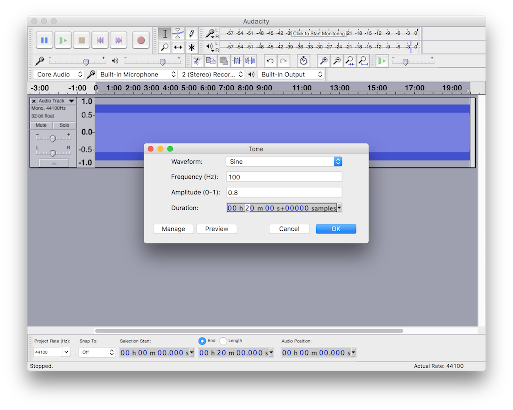 Audacity tone generator