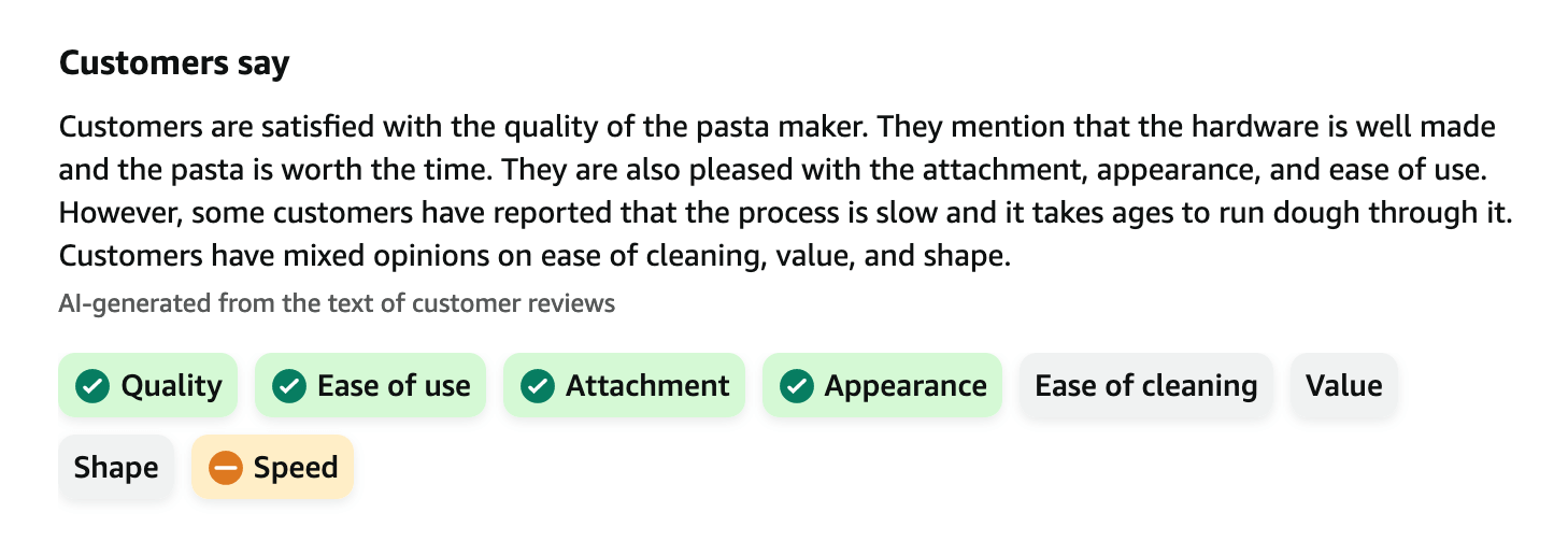 Amazon store page customer review summary of a paster maker